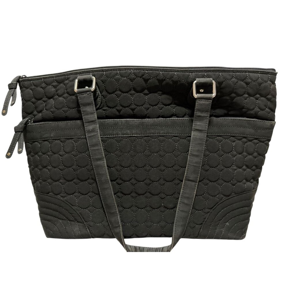 Vera Bradley Black Quilted Large Diaper Bag Changing Pad Floral Vinyl Interior - Picture 2 of 9